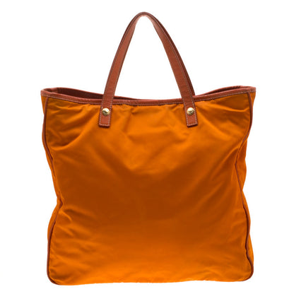 Prada Orange Nylon and Leather Lasercut Logo Tote