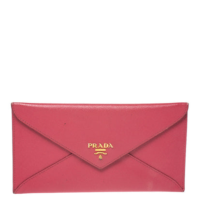 Prada Pink Saffiano Leather Envelope Wallet