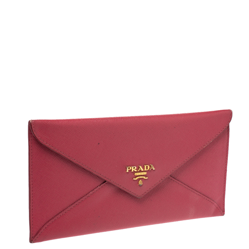 Prada Pink Saffiano Leather Envelope Wallet