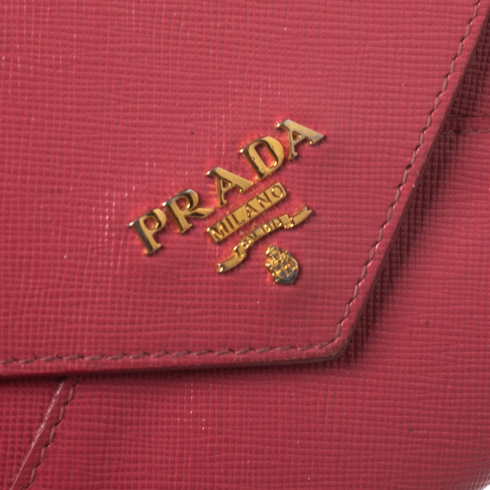 Prada Pink Saffiano Leather Envelope Wallet