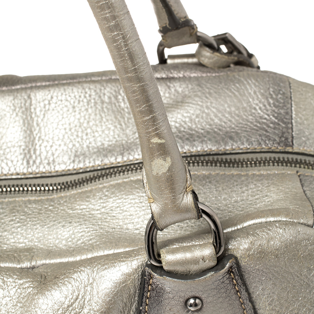 Prada Metallic Silver Cervo Antik Leather Bauletto Bag