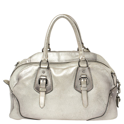 Prada Metallic Silver Cervo Antik Leather Bauletto Bag