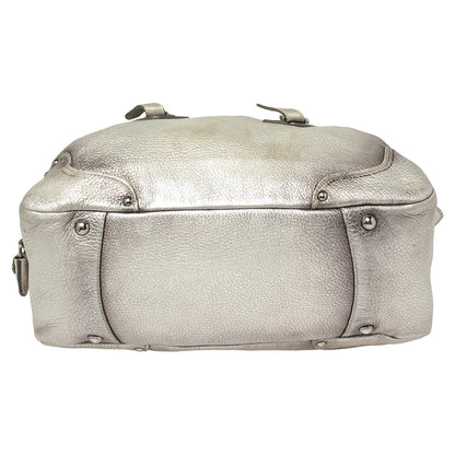 Prada Metallic Silver Cervo Antik Leather Bauletto Bag