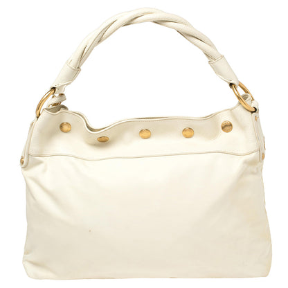 Prada White Nylon and Leather Braided Handle Hobo