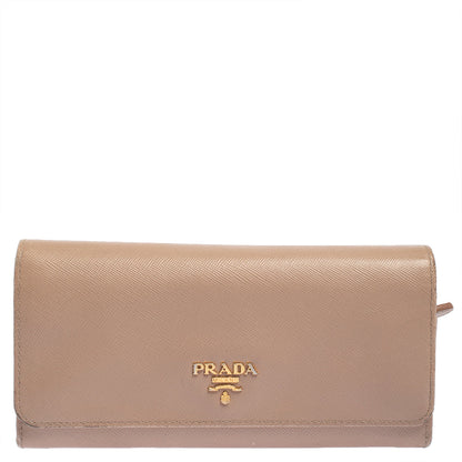 Prada Beige Saffiano Lux Leather Flap Continental Wallet