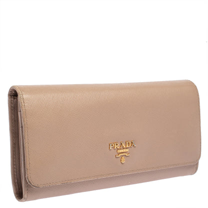 Prada Beige Saffiano Lux Leather Flap Continental Wallet