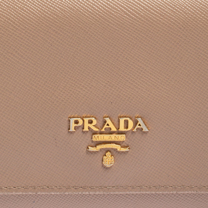 Prada Beige Saffiano Lux Leather Flap Continental Wallet