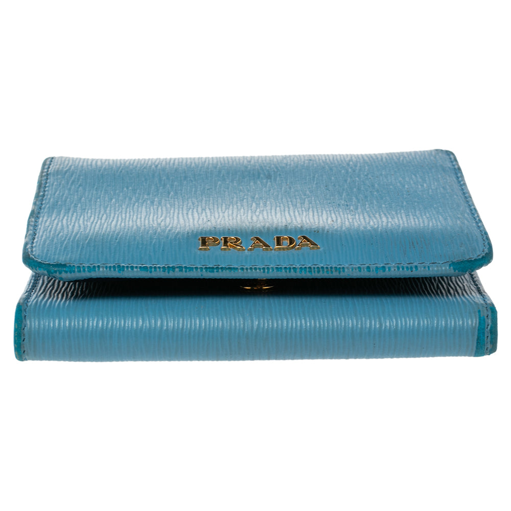 PRADA Blue Vittello Move Leather Trifold Wallet