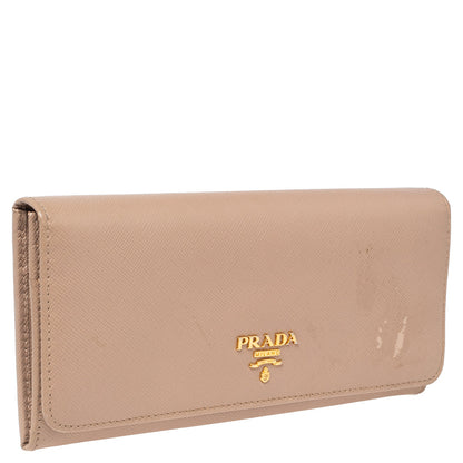 Prada Beige Saffiano Lux Leather Flap Continental Wallet