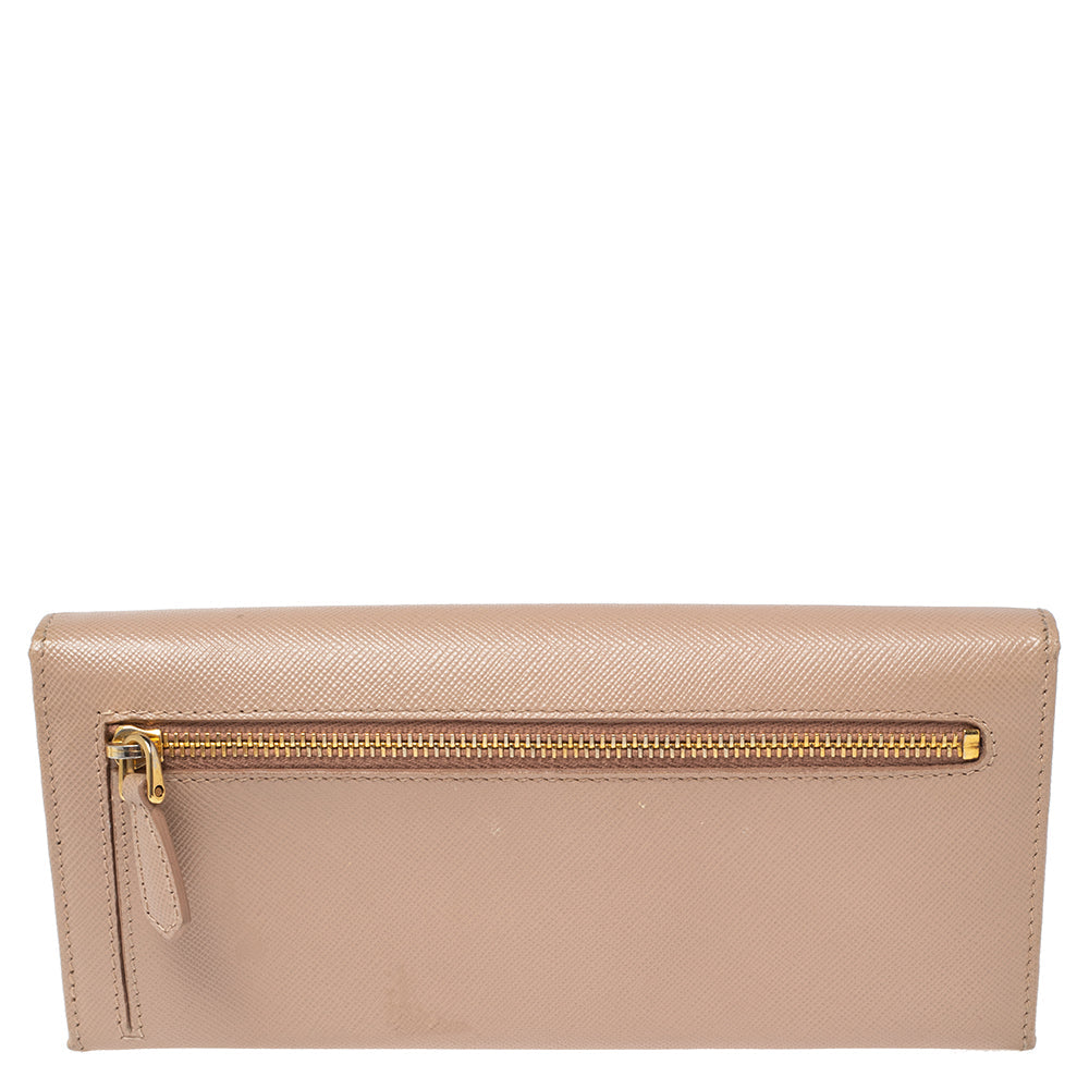 Prada Beige Saffiano Lux Leather Flap Continental Wallet