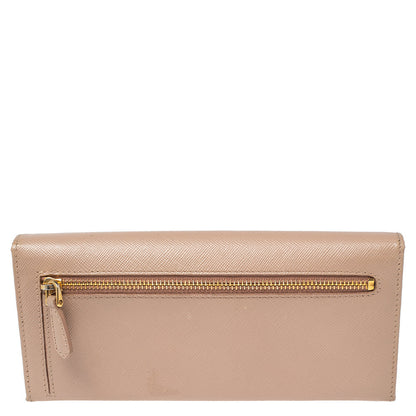 Prada Beige Saffiano Lux Leather Flap Continental Wallet