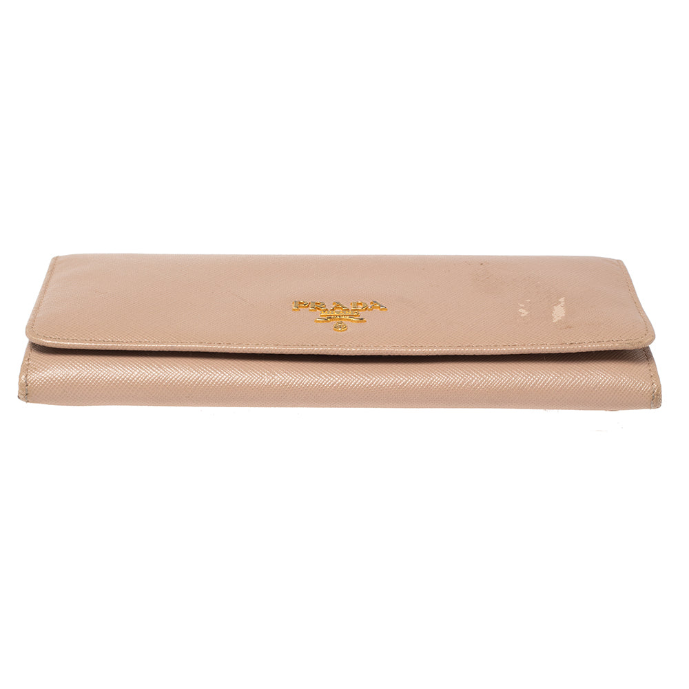 Prada Beige Saffiano Lux Leather Flap Continental Wallet