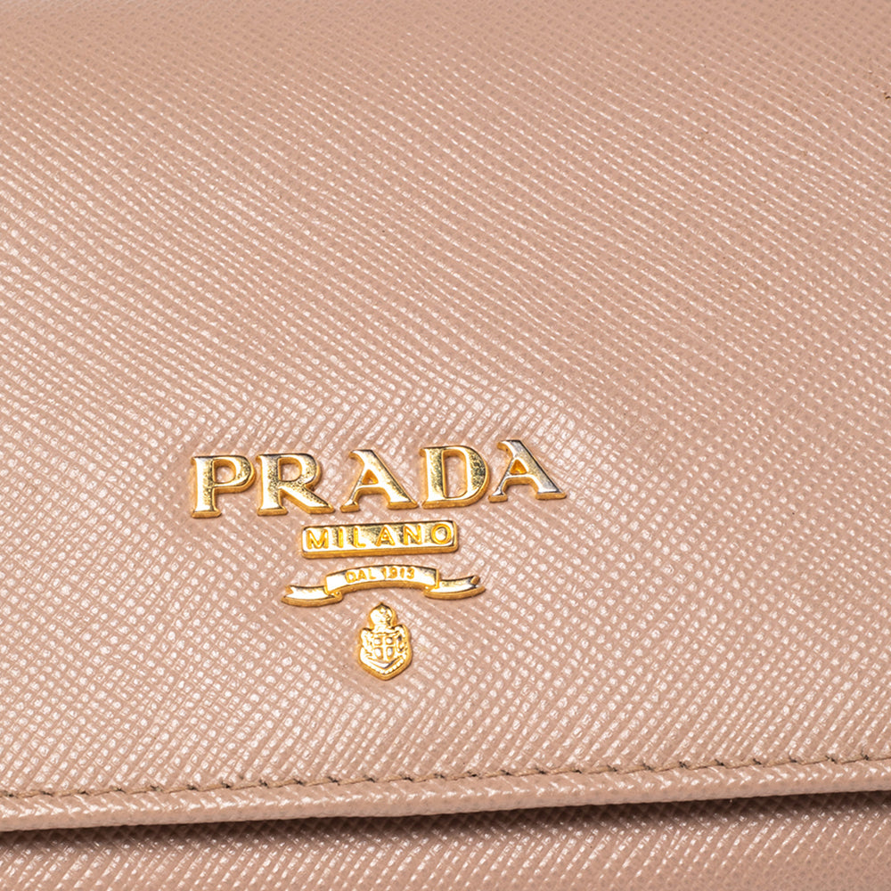 Prada Beige Saffiano Lux Leather Flap Continental Wallet