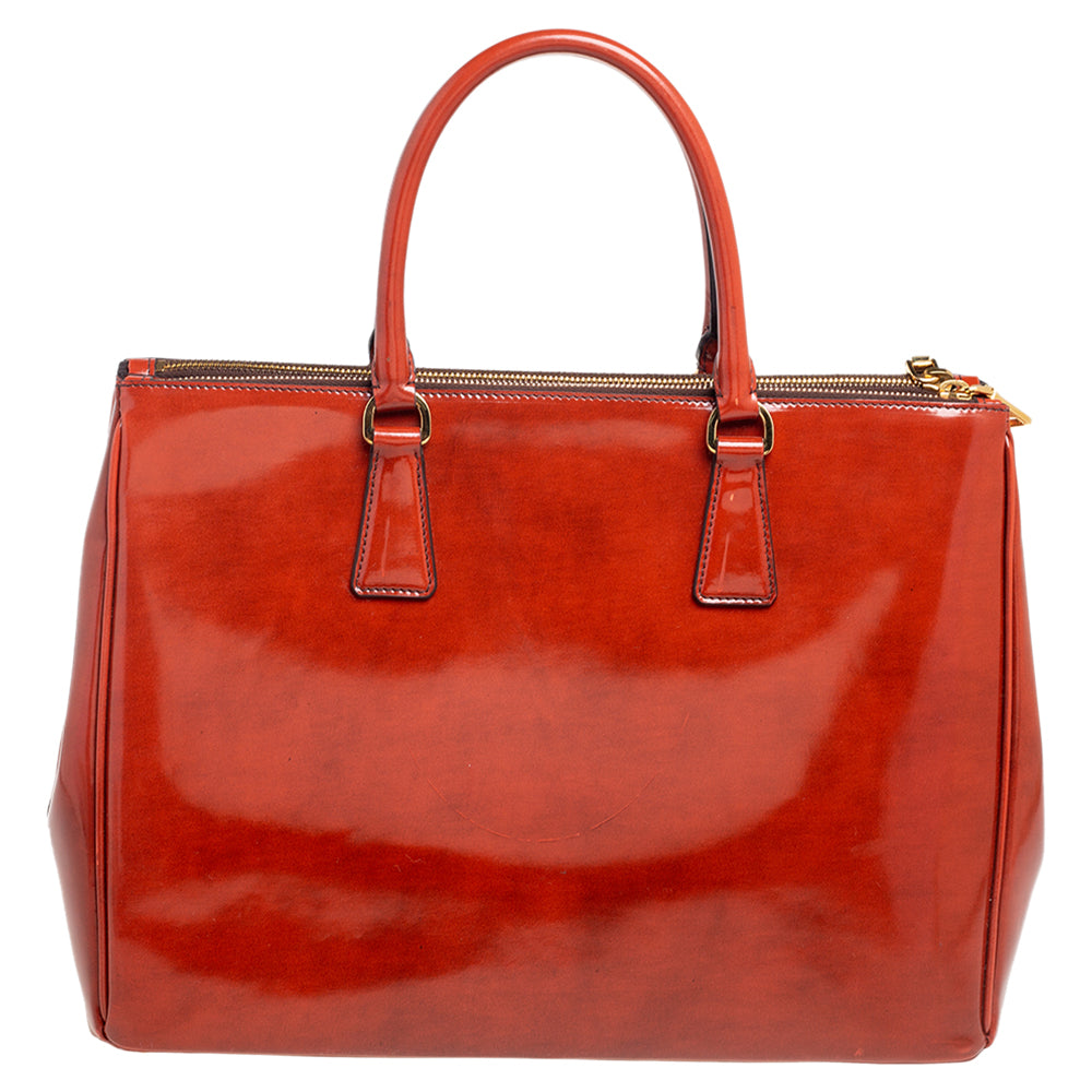 Prada Arancio Spazzolato Leather Large Fume Double Zip Tote