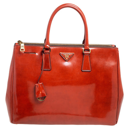 Prada Arancio Spazzolato Leather Large Fume Double Zip Tote