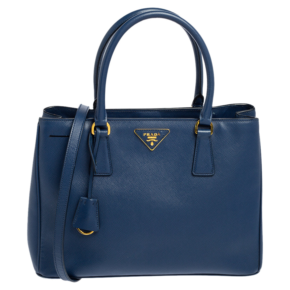 Prada Blue Saffiano Lux Leather Medium Galleria Zip Tote