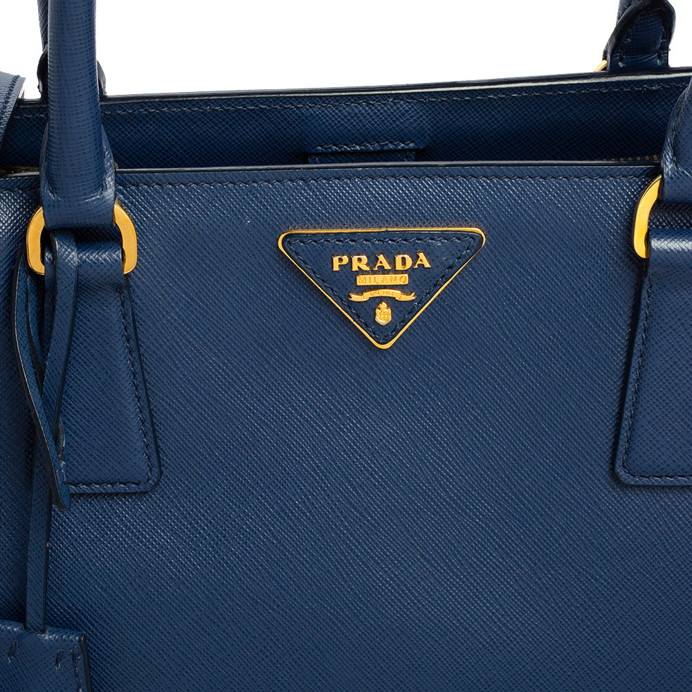 Prada Blue Saffiano Lux Leather Medium Galleria Zip Tote