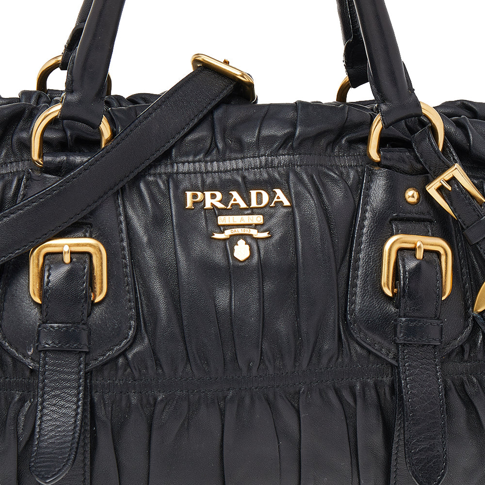 Prada Black Nappa Gaufre Leather Satchel