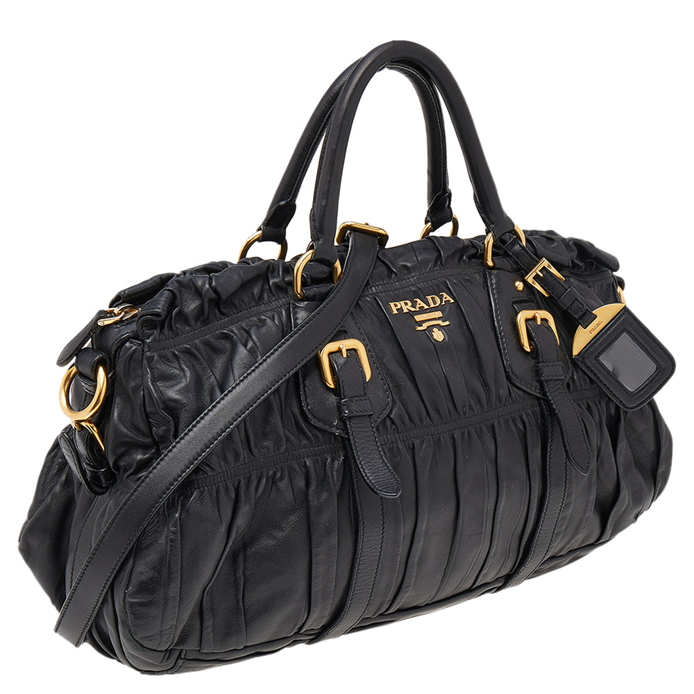 Prada Black Nappa Gaufre Leather Satchel