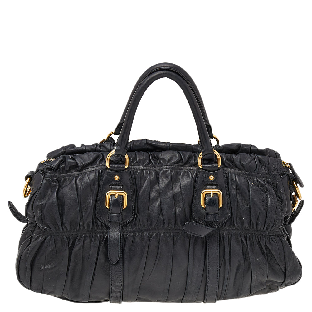 Prada Black Nappa Gaufre Leather Satchel