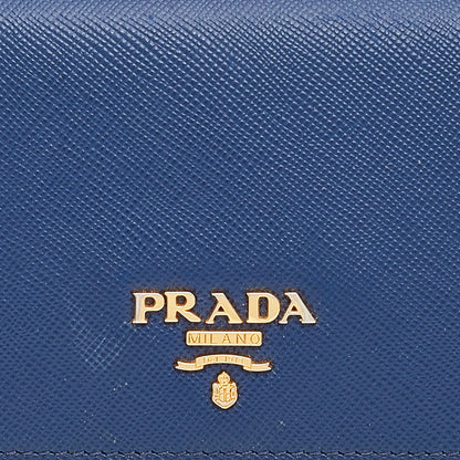 Prada Blue Saffiano Metal Leather Flap Continental Wallet