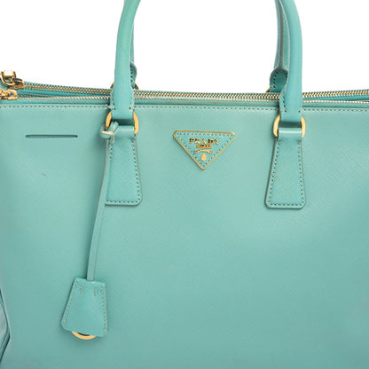 Prada Celeste Green Saffiano Lux Leather Large Double Zip Tote