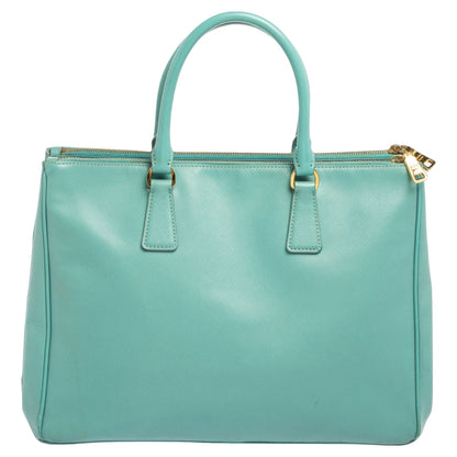 Prada Celeste Green Saffiano Lux Leather Large Double Zip Tote