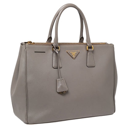 Prada Grey Saffiano Lux Leather Large Double Zip Tote