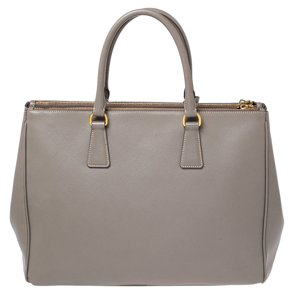 Prada Grey Saffiano Lux Leather Large Double Zip Tote