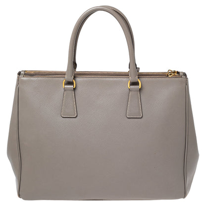 Prada Grey Saffiano Lux Leather Large Double Zip Tote