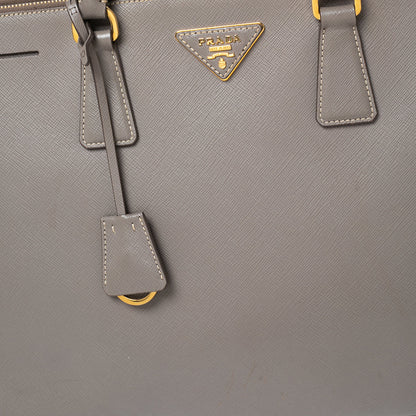 Prada Grey Saffiano Lux Leather Large Double Zip Tote