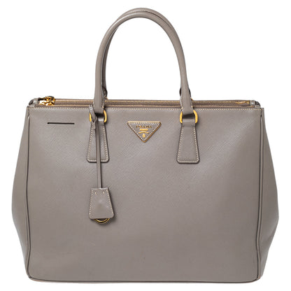 Prada Grey Saffiano Lux Leather Large Double Zip Tote