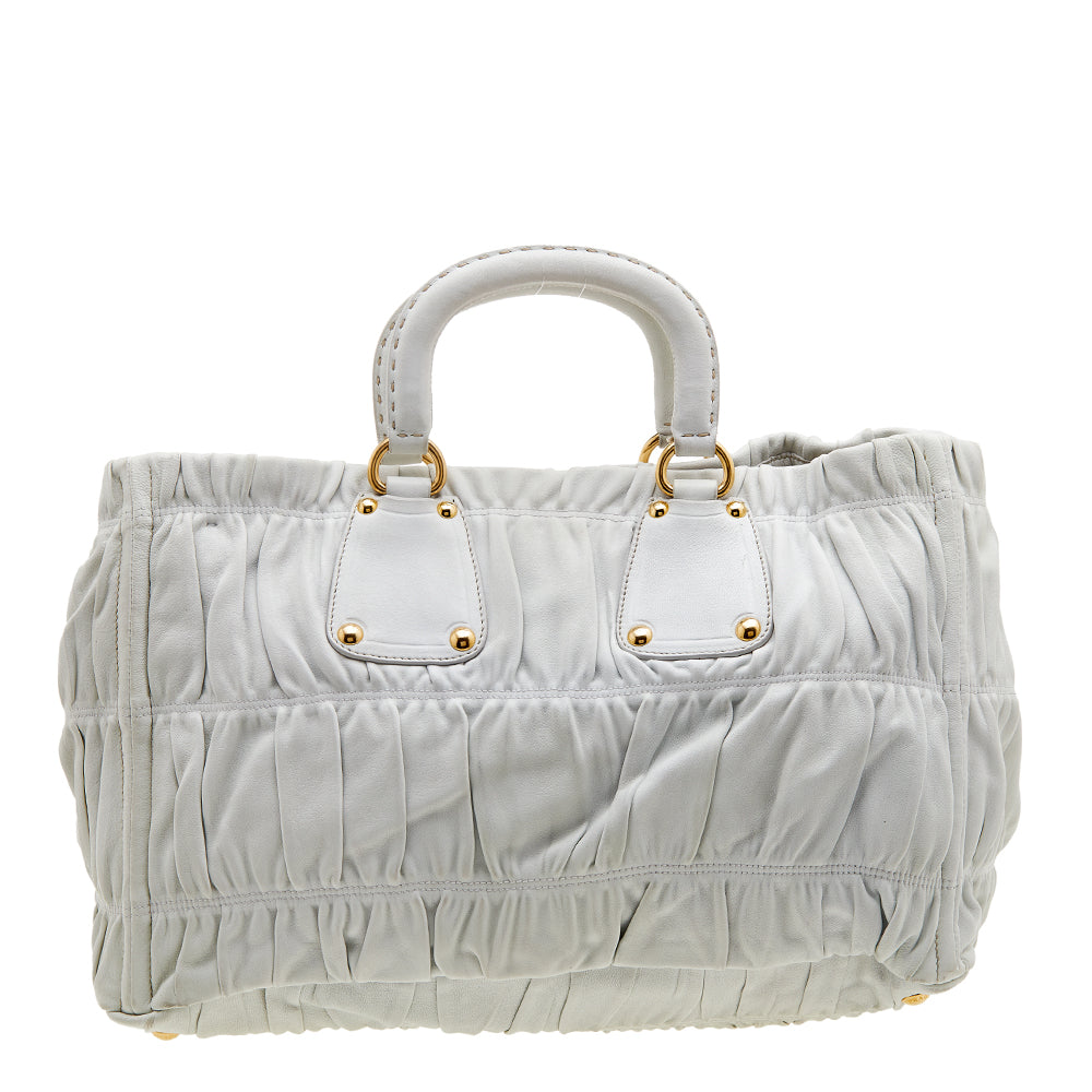 Prada White Gaufre Leather Tote