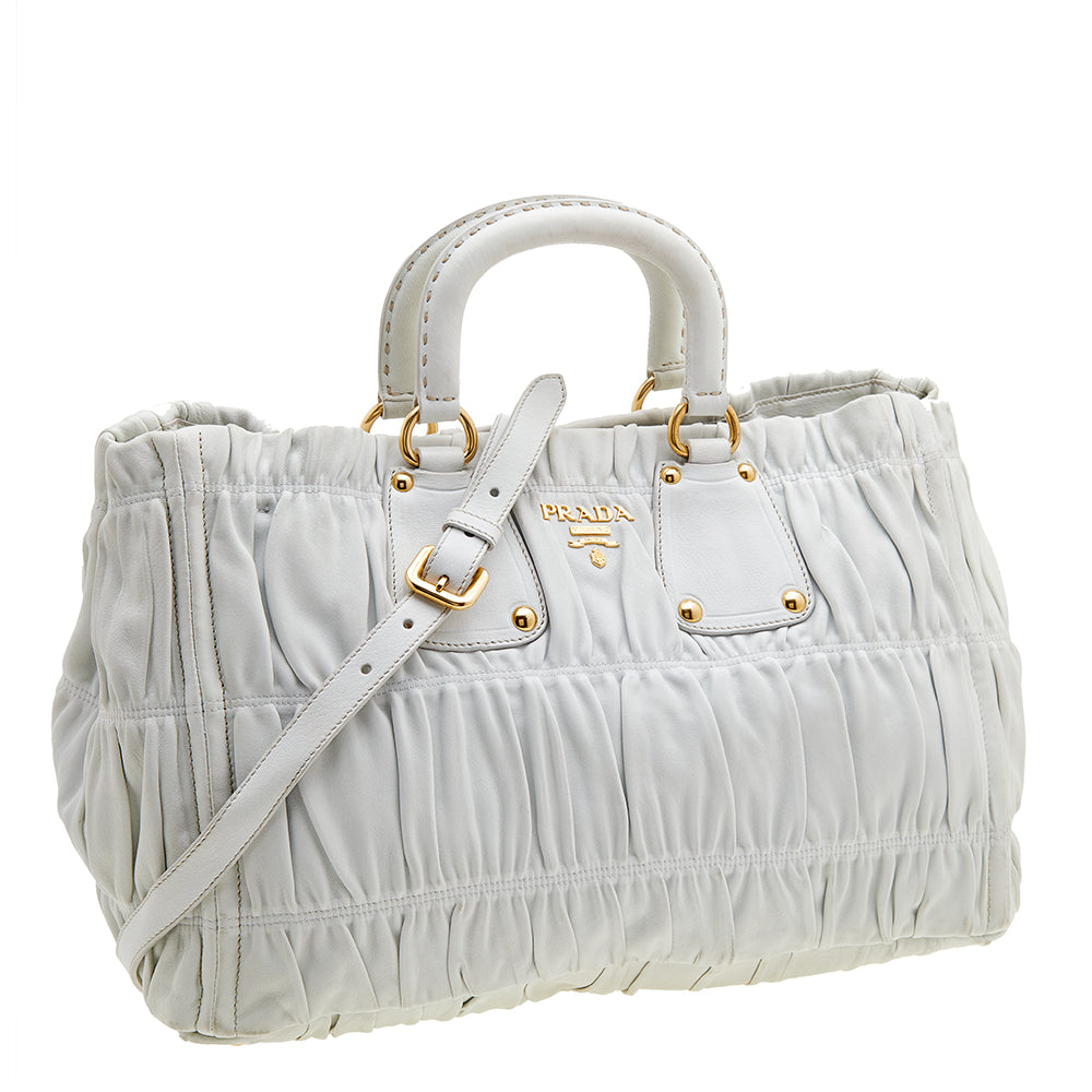 Prada White Gaufre Leather Tote