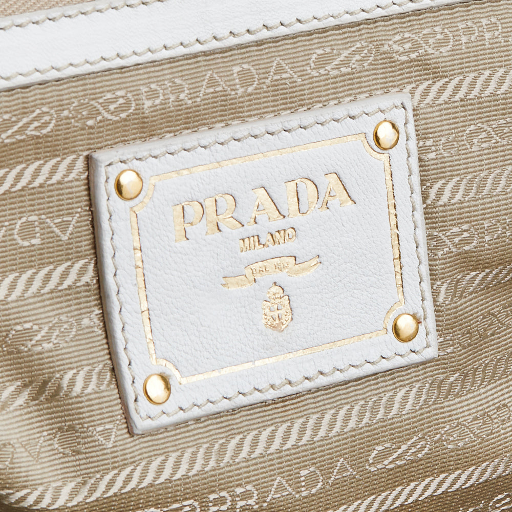 Prada White Gaufre Leather Tote