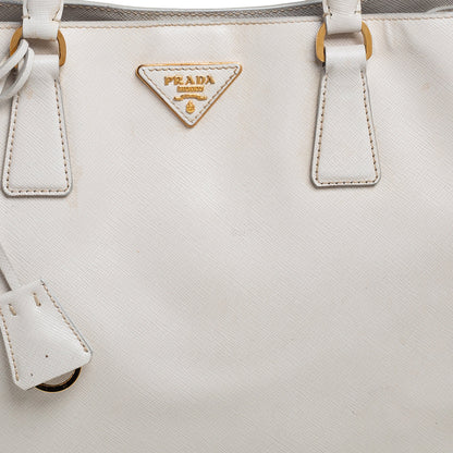 Prada Pearl White Saffiano Lux Leather Large Open Galleria Tote