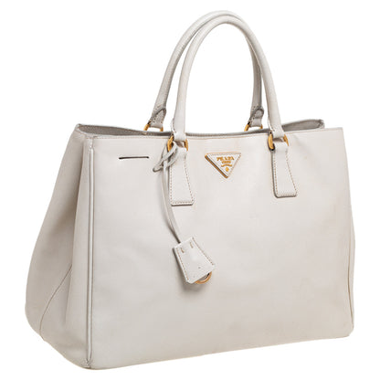 Prada Pearl White Saffiano Lux Leather Large Open Galleria Tote