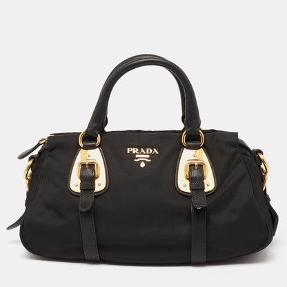 Prada Black Nylon Gaufre Chain Tote