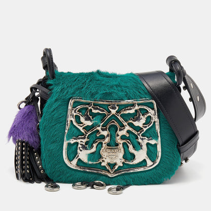 Prada Black/Green Calf Hair And Quilted Velvet Small Corsaire Shoulder Bag