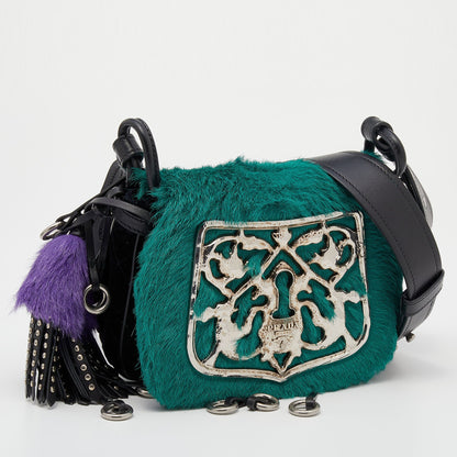 Prada Black/Green Calf Hair And Quilted Velvet Small Corsaire Shoulder Bag