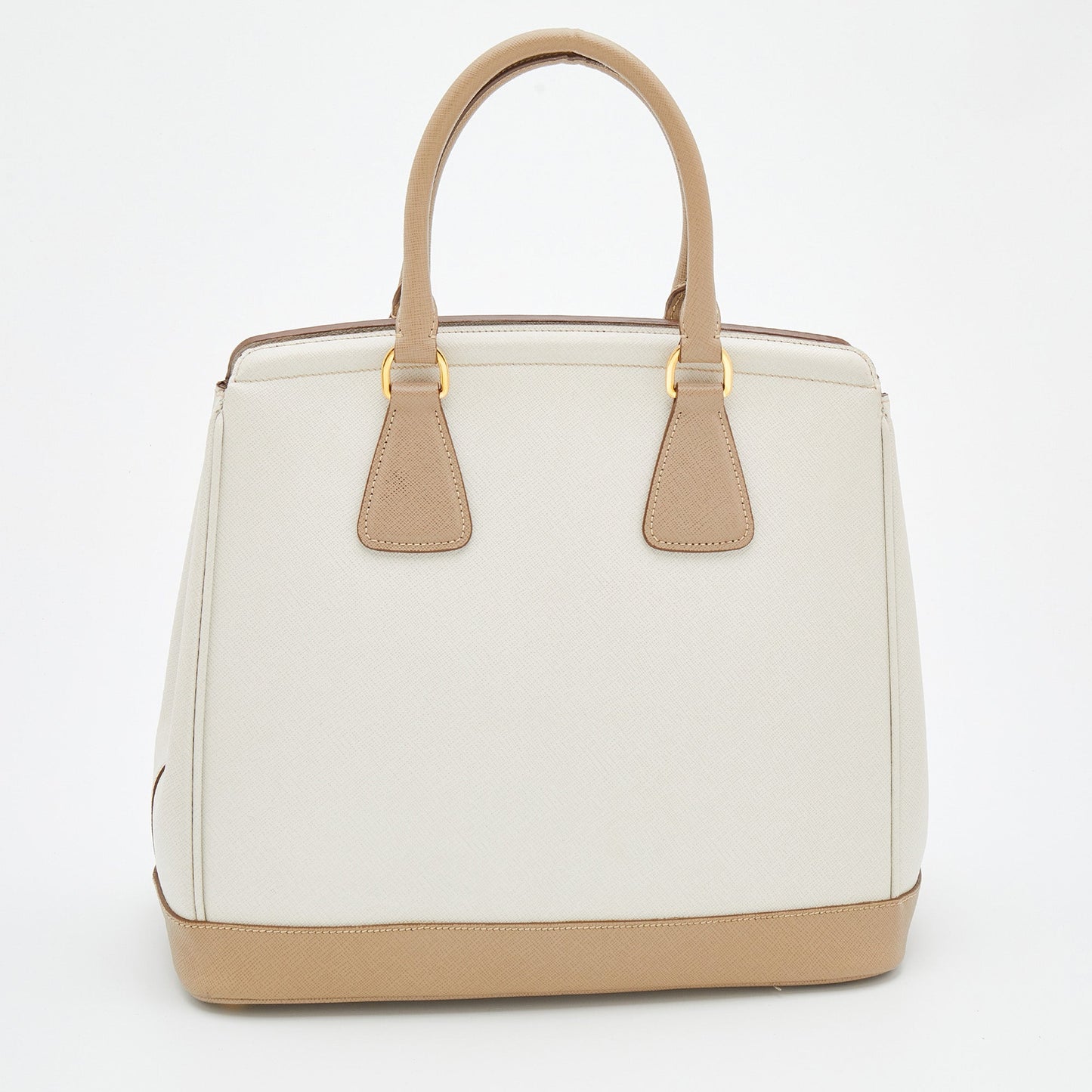 Prada Beige/White Saffiano Lux Leather Parabole Shopping Tote