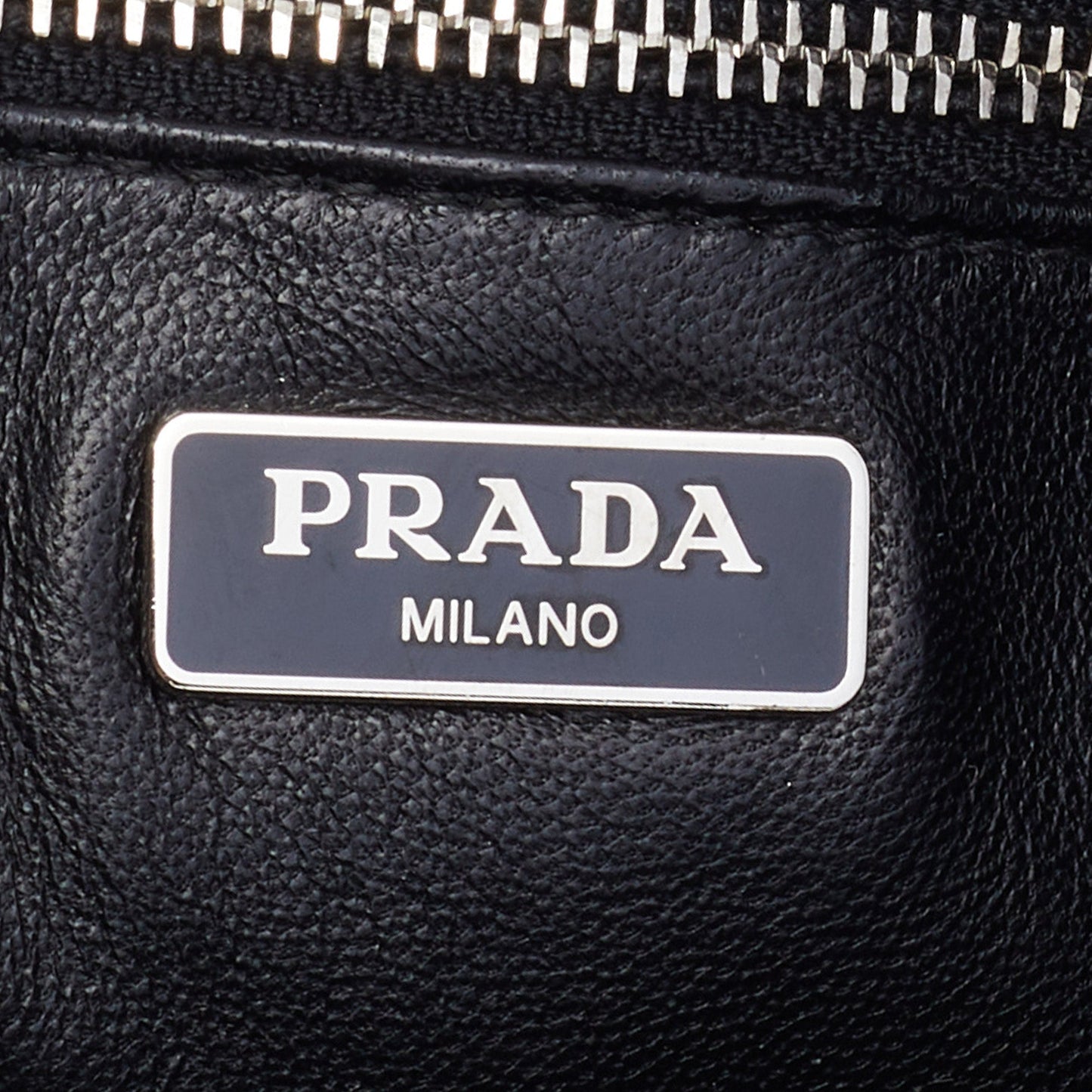 Prada Silver/Black Woven Madras Leather Zip Clutch