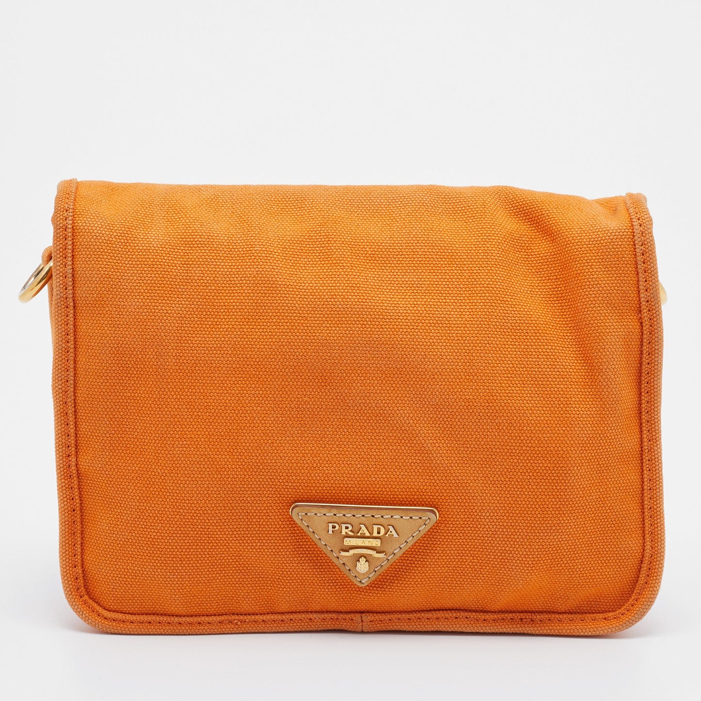 Prada Orange Canvas Flap Crossbody Bag