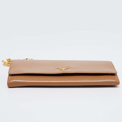 Prada Beige Vitello Move Leather Wallet on Chain