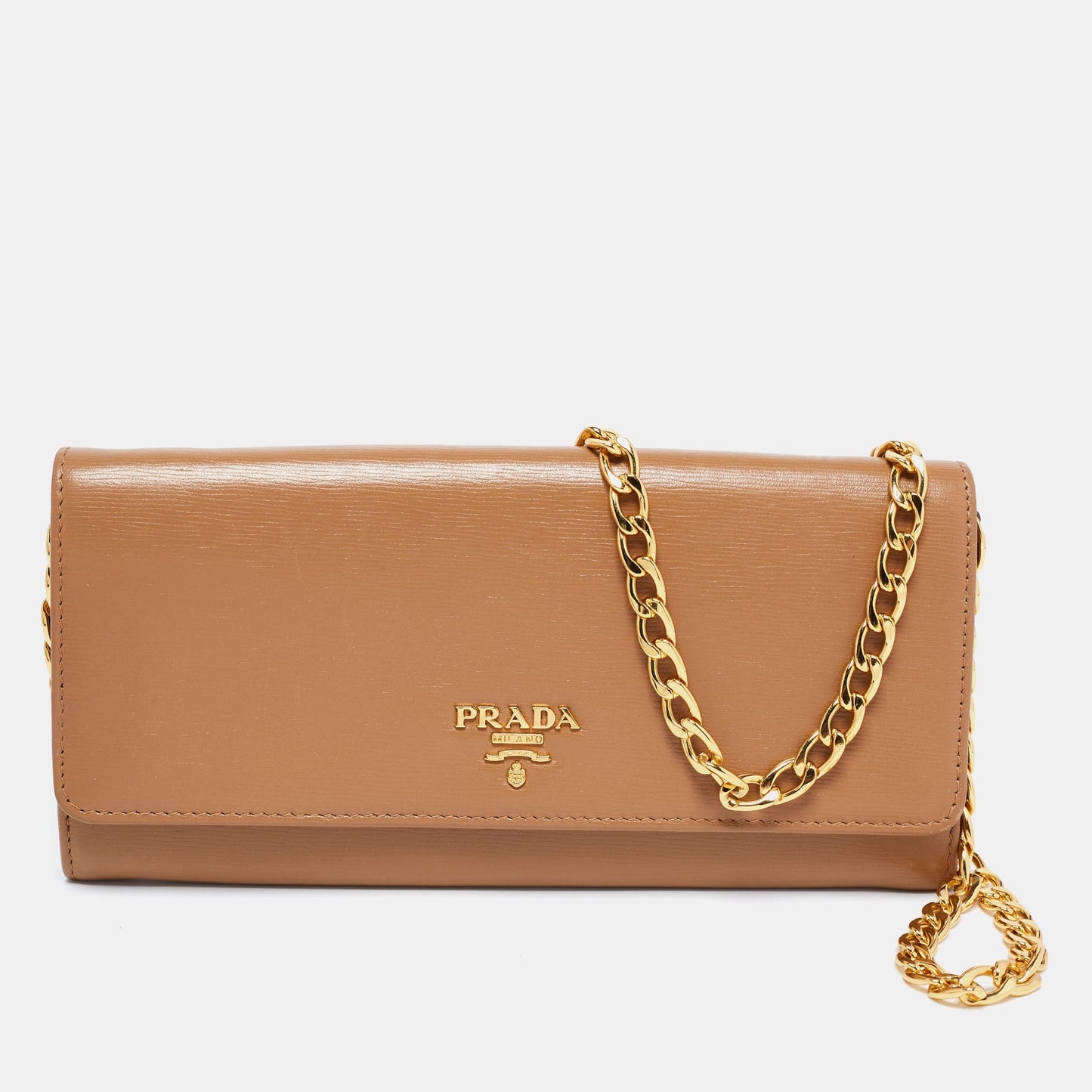 Prada Beige Vitello Move Leather Wallet on Chain