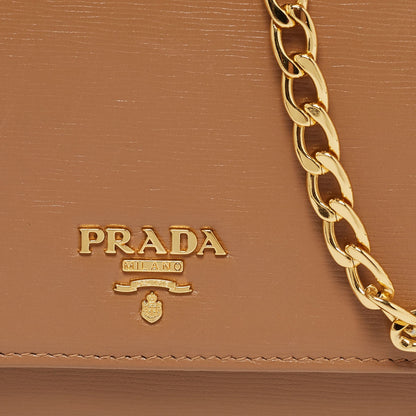 Prada Beige Vitello Move Leather Wallet on Chain