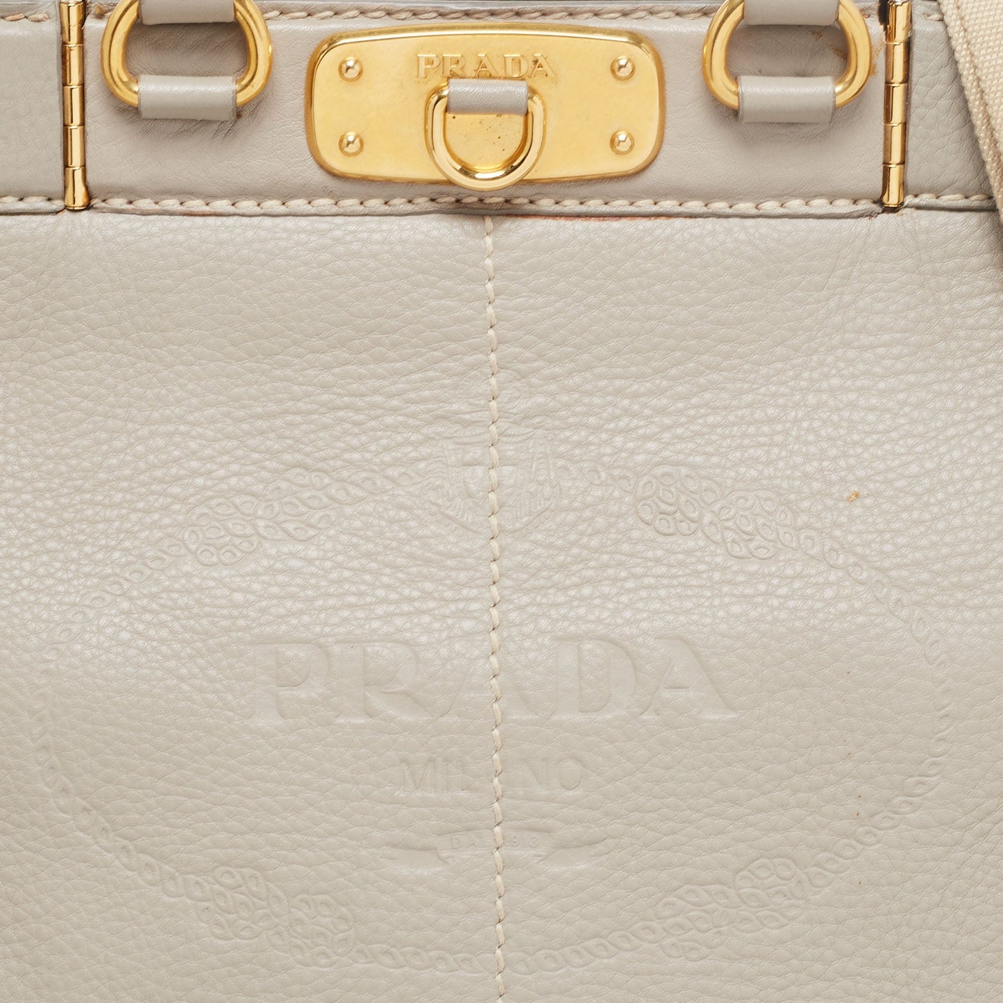 Prada Grey Leather Cervo Frame Satchel