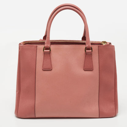 Prada Two Tone Pink Saffiano Lux Leather Medium Double Zip Tote