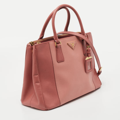 Prada Two Tone Pink Saffiano Lux Leather Medium Double Zip Tote