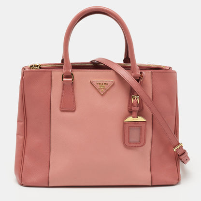 Prada Two Tone Pink Saffiano Lux Leather Medium Double Zip Tote